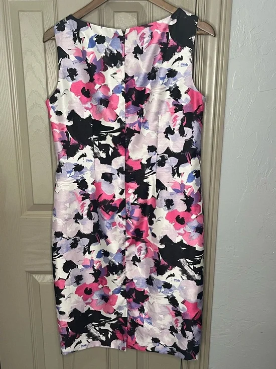 Black Label Size 8 Sleeveless Floral Midi Sheath Dress in Pink, Black & White - Picture 2 of 6